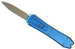 Mini Tanto Blade OTF Long Handle Blue With Clip