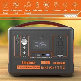 Portable Power Station 110V/600W 568Wh Lithium Battery Pure Sine Wave AC Outlet DC USB Solar Generator Supply for Emergency Outdoor Travel Campin