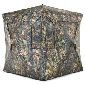3 Person Portable Pop-Up Ground Hunting Blind With Tie-downs (Option: With Holes on Mesh WIndows)